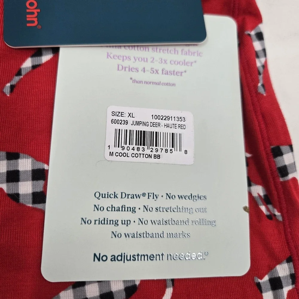 Tommy John Cool Cotton Mid-Length Men's Boxer Briefs XL Reindeer Red Holiday